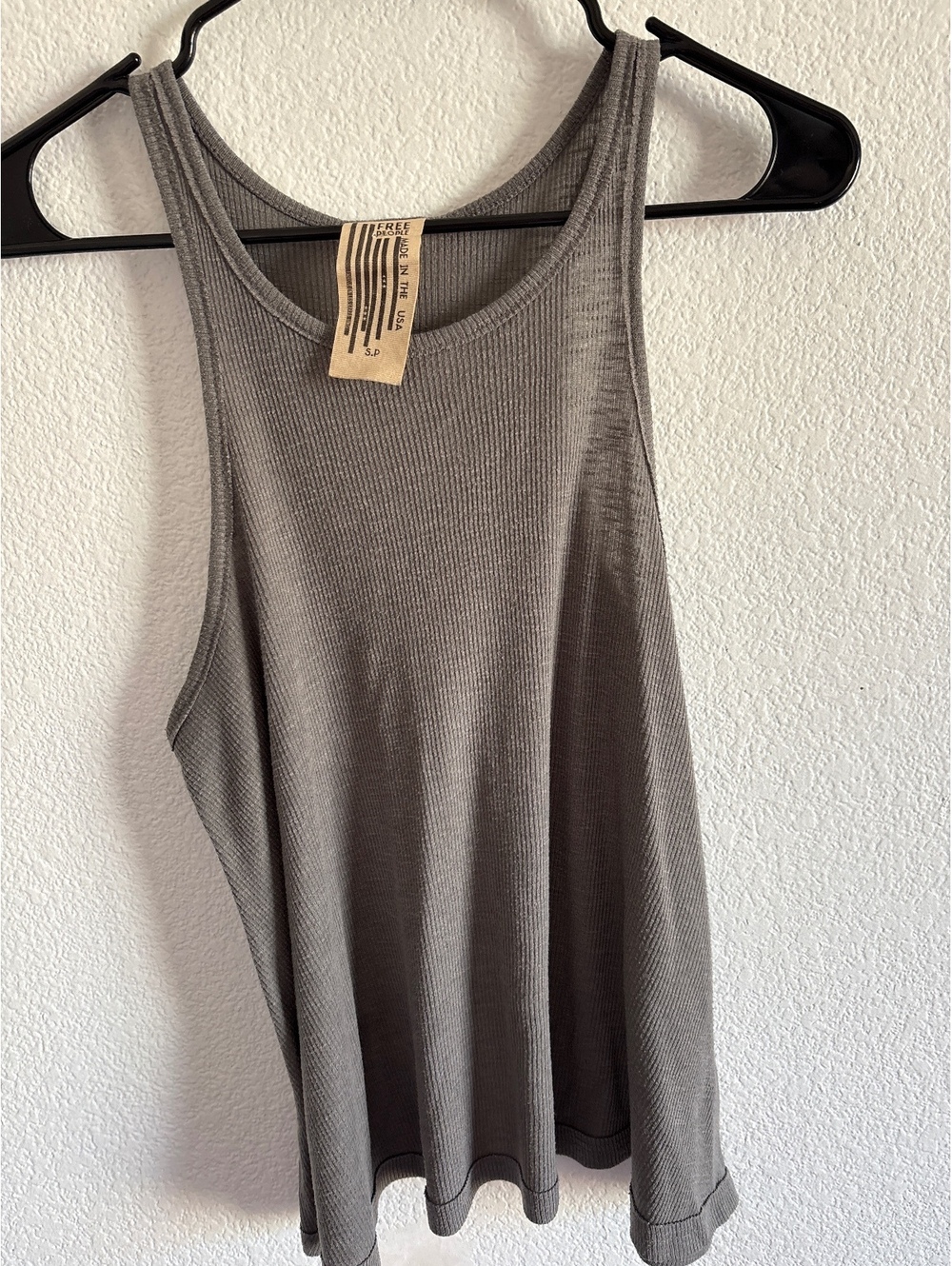 Free People Gray Ribbed Racerback Tank Top Size S/P Made in USA